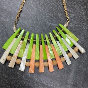 Anthropologie green and coral beaded necklace